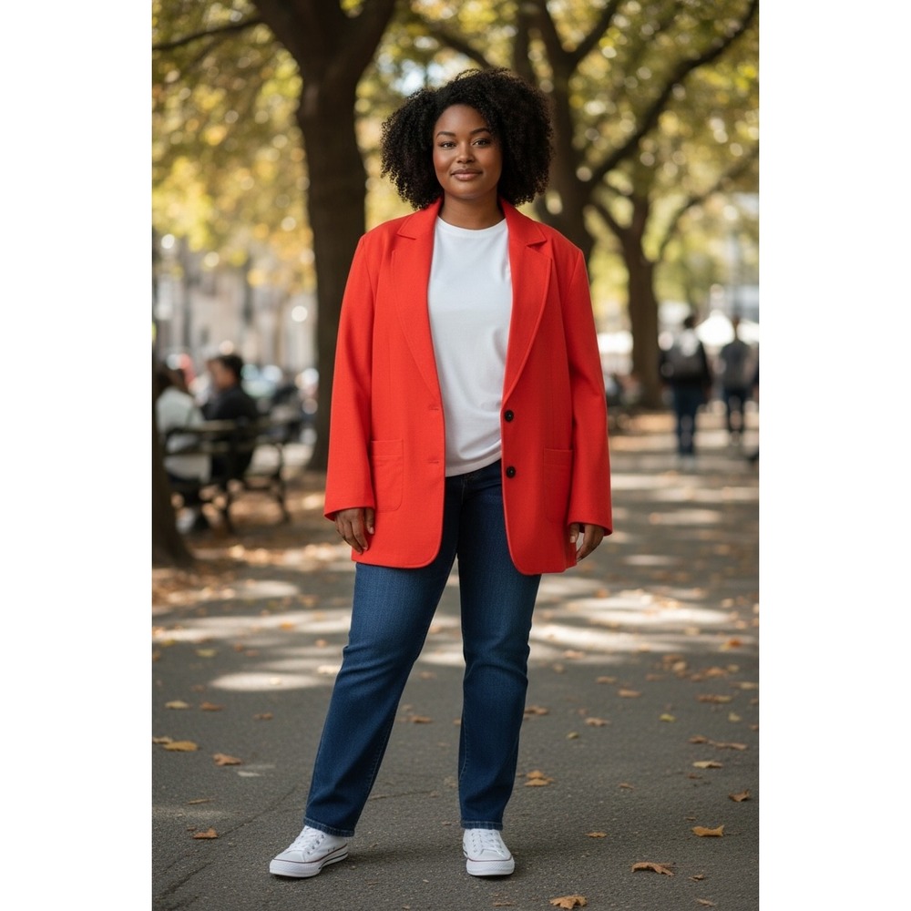 Universal Standard Women's 3XL Bright Red Linen Blend Blazer Jacket‎